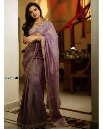 D.NO. BT3106 LAVENDER BY BT EMBROIDERY SAREE MANUFACTURER IN INDIA